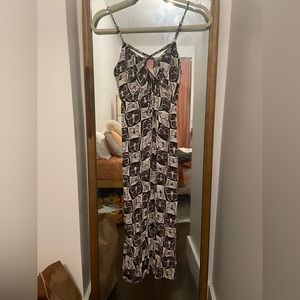 Brown & White Butterfly Checkerboard Midi Dress